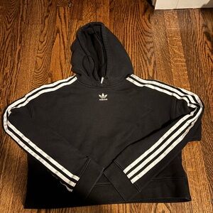 adidas Black Hoodie with White Three-Stripe Sleeves